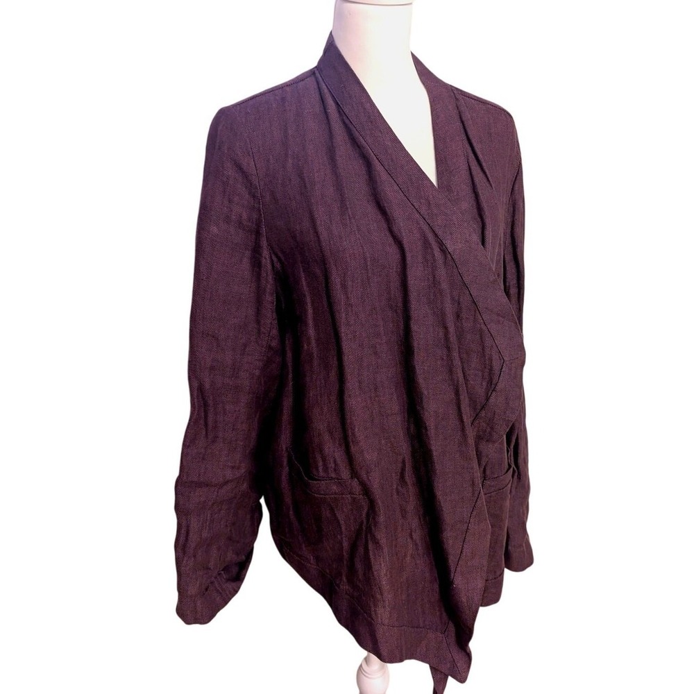 Coldwater Creek‎ Women's Linen Purple Oversized Open Cardigan Relaxed Medium